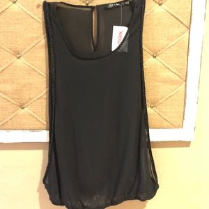 NWT Doe & Rae Black Beaded Accent Two Layer Top